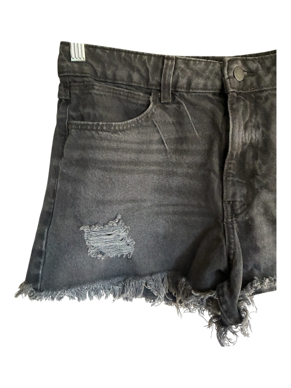 Wrangler Black Grunge High Rise Vintage Distressed Raw Hem Denim Shorts Size 10 - Picture 3 of 9